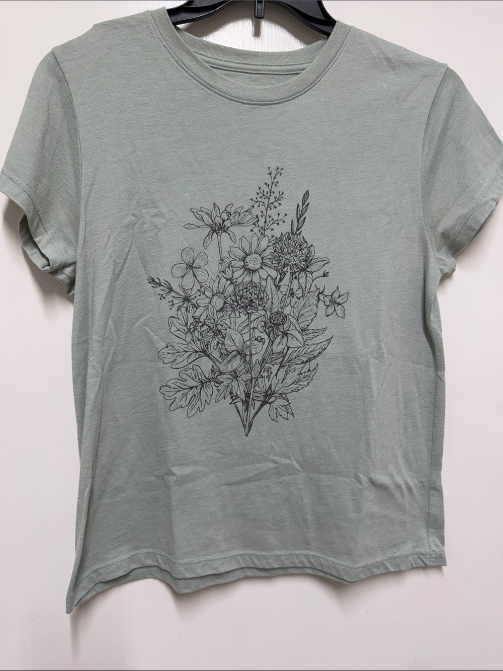 Fifth Sun Sage Green Floral Sketch Crewneck Tee